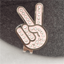 ReadyGolf: Hand Gesture - Peace Sign Ball Marker & Hat Clip with Crystals