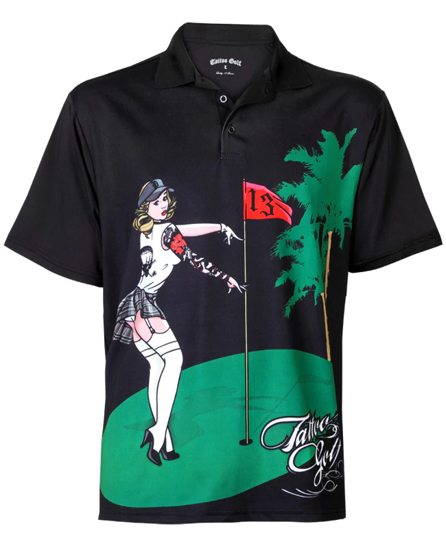 Tattoo Golf: Men's Pin High Golf Polo Shirt - Black