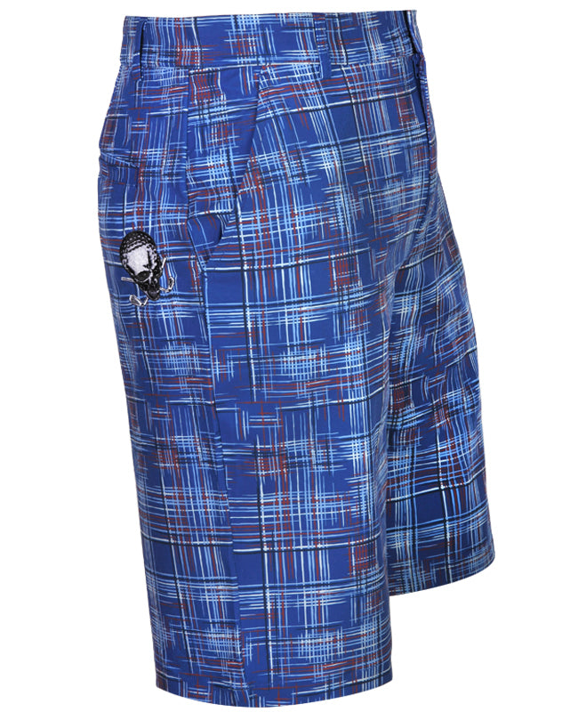 Tattoo Golf: Men's Plaid Cool-Stretch Golf Shorts - Blue