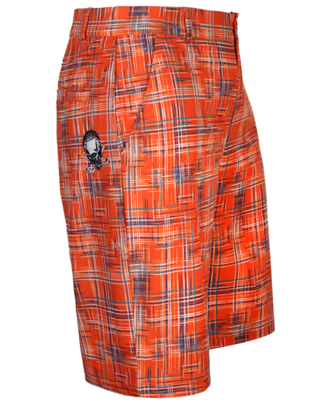 Tattoo Golf: Men's Plaid Cool-Stretch Golf Shorts - Orange