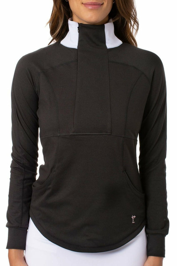Golftini: Women's Contrast Quarter Zip Pullover -  Black