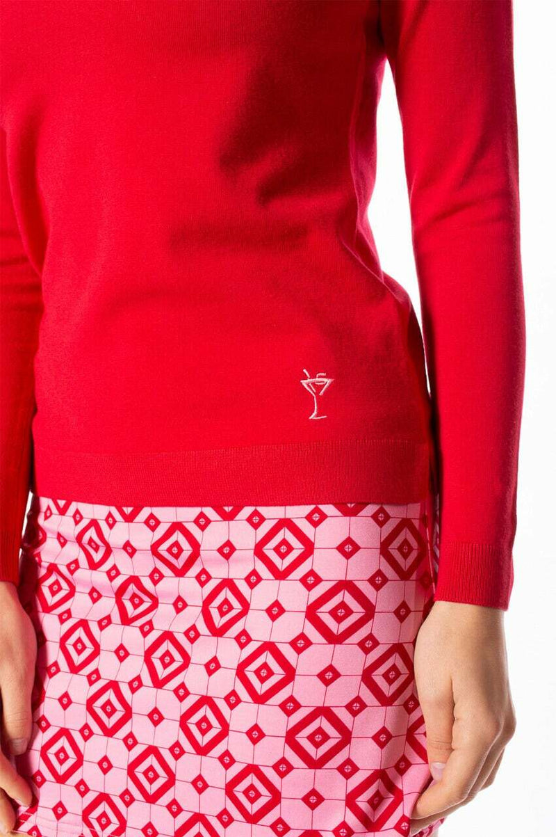 Golftini: Women's Long Sleeve V-Neck Sweater - Red