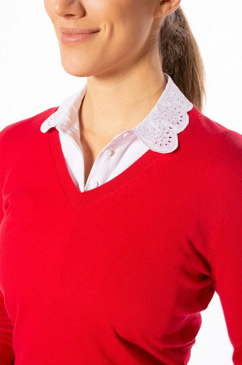 Golftini: Women's Long Sleeve V-Neck Sweater - Red