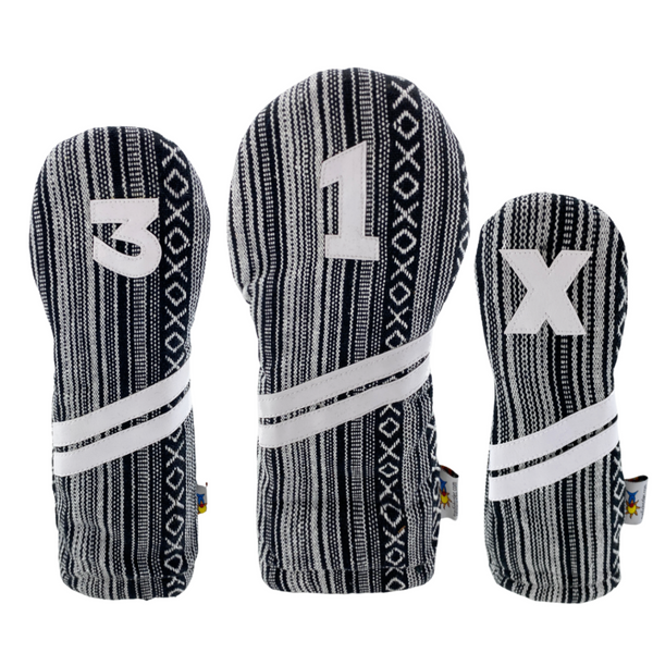 Sunfish: Woven Ace Style Headcovers (Driver, Fairway, Hybrid or Set) - Salt and Pepper