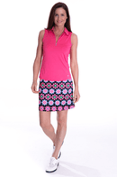 Golftini: Women's Sleeveless Zip Tech Polo - Hot Pink Clothing
