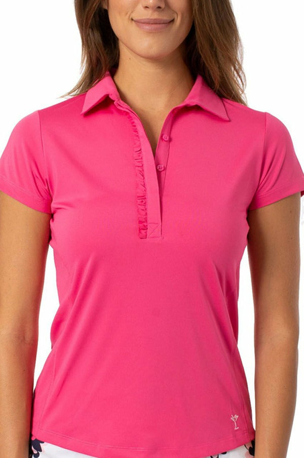Golftini: Women's Short Sleeve Ruffle Tech Polo - Hot Pink