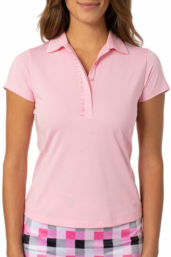 Golftini: Women's Short Sleeve Ruffle Tech Polo - Light Pink