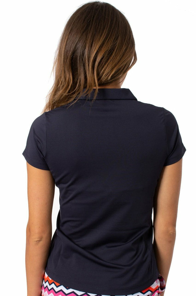 Golftini: Women's Short Sleeve Ruffle Tech Polo - Navy