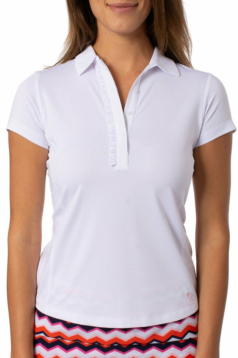 Golftini: Women's Short Sleeve Ruffle Tech Polo - White