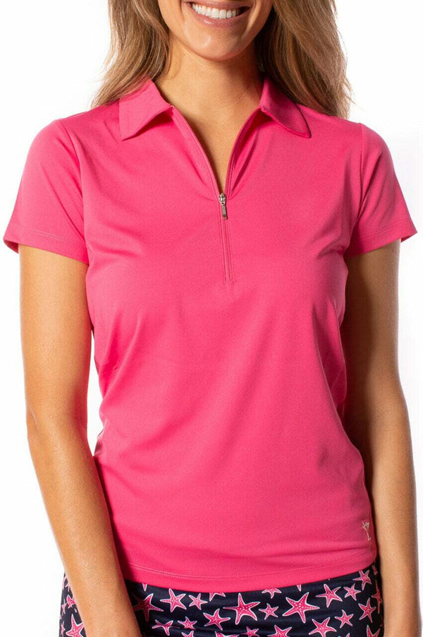 Golftini: Women's Short Sleeve Zip Stretch Polo - Hot Pink