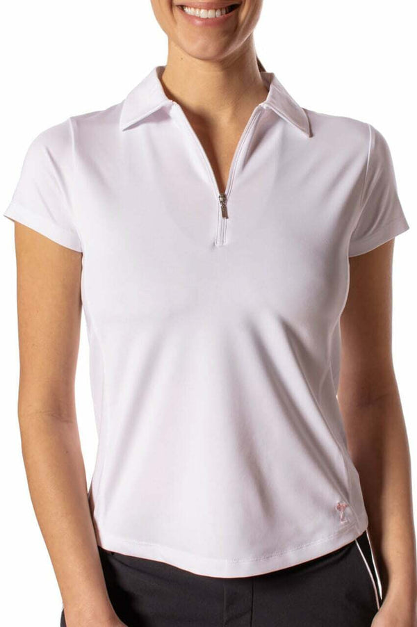 Golftini: Women's Short Sleeve Zip Stretch Polo - White