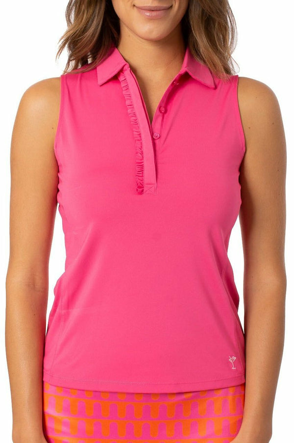 Golftini: Women's Sleeveless Ruffle Tech Polo - Hot Pink