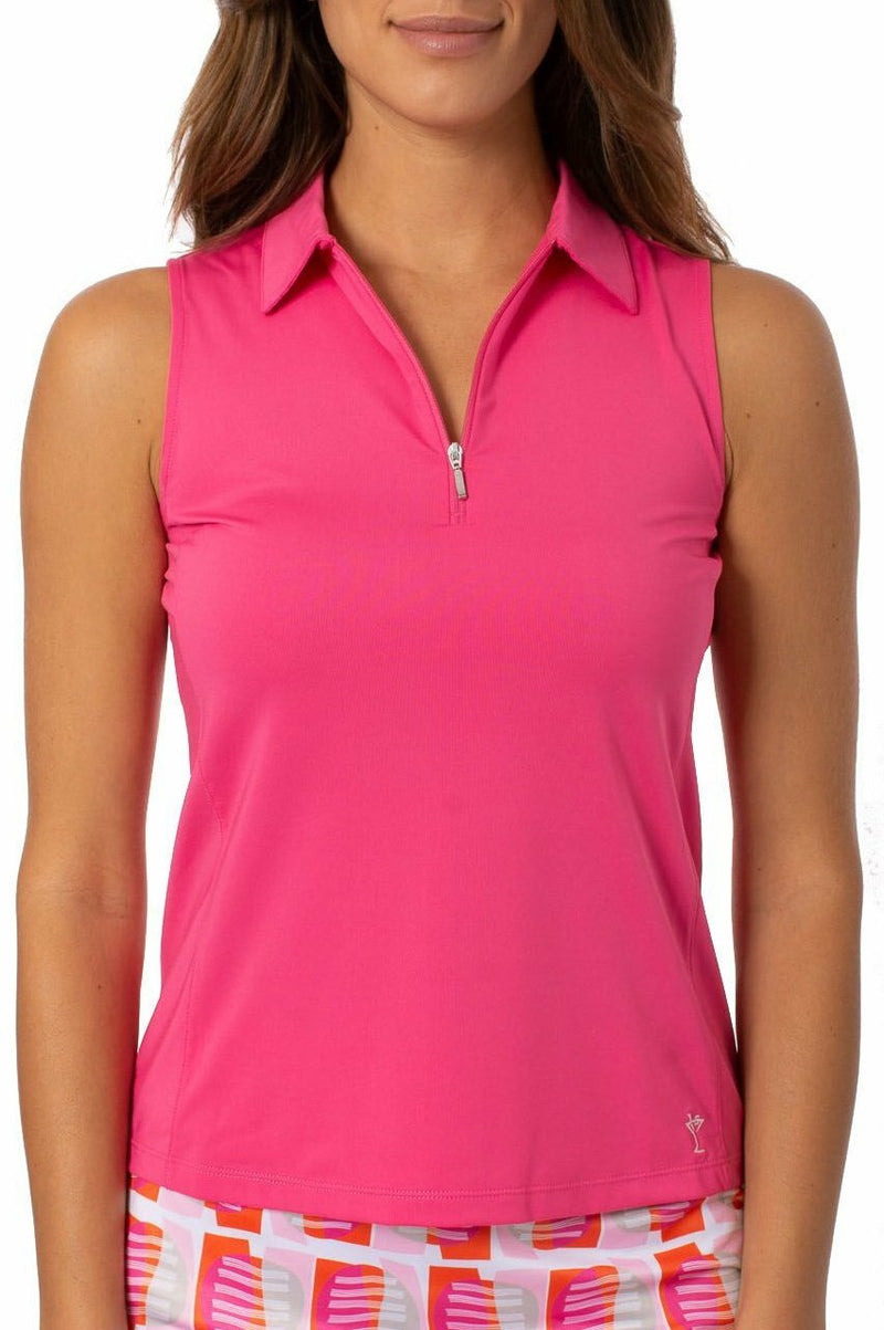 Golftini: Women's Sleeveless Zip Tech Polo - Hot Pink