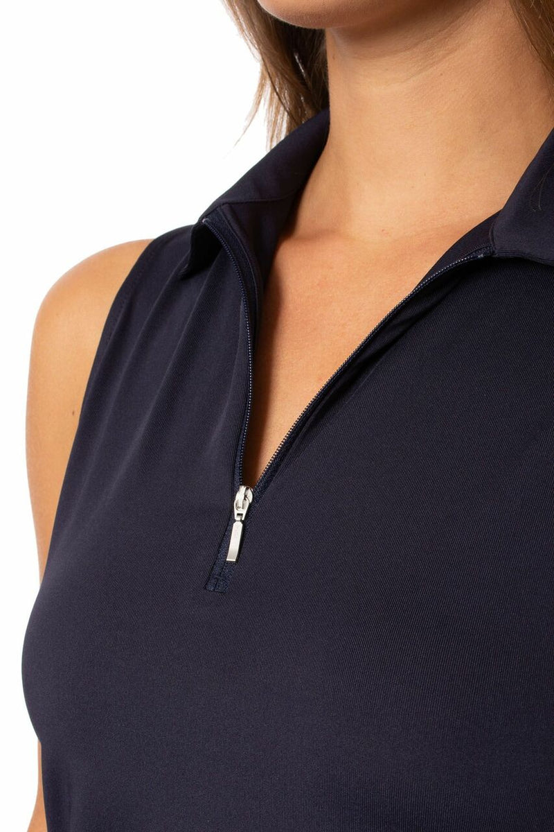 Golftini: Women's Sleeveless Zip Tech Polo - Navy