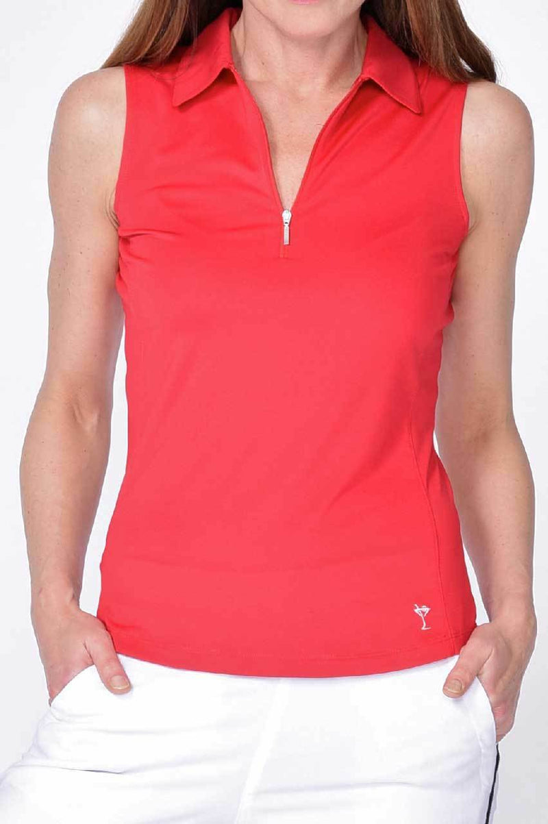 Golftini: Women's Sleeveless Zip Tech Polo - Red