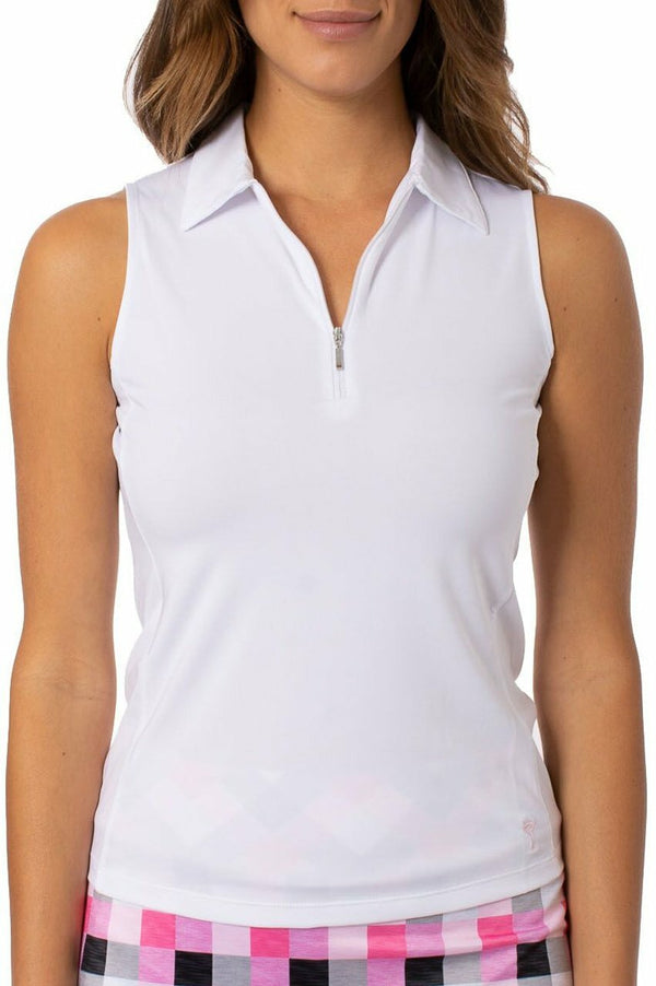 Golftini: Women's Sleeveless Zip Tech Polo - White
