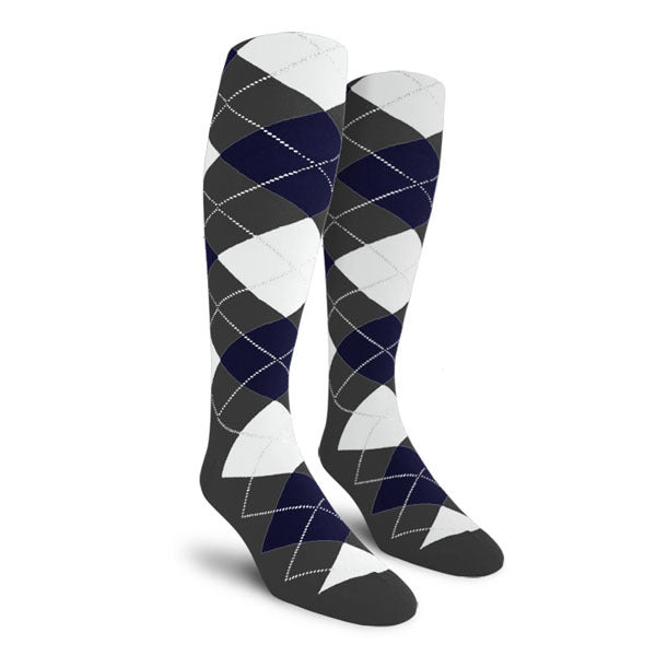 Golf Knickers: Ladies Over-The-Calf Argyle Socks - Charcoal/Navy/White