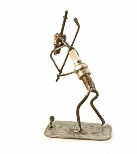 Swahili African Modern Recycled Spark Plug Golfer Sculptures - Swing