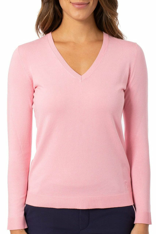 Golftini: Women's Long Sleeve V-Neck Sweater -  Light Pink