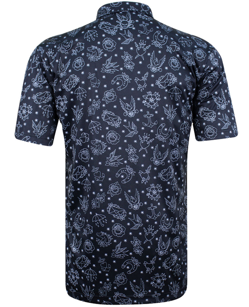 Tattoo Golf: Men's Tattoo Flash Cool-Strech Golf Shirt - Black (Size: Large) SALE