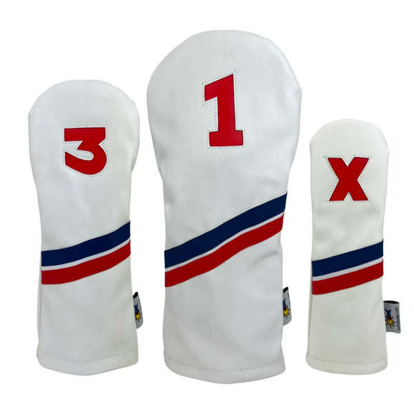Sunfish: DuraLeather Headcovers Set - White with Blue & Red Stripes