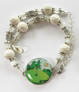 One Putt Designs - White Beads and Golf Balls Ankle Bracelet #4GW