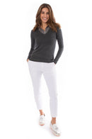 Golftini Women's White with Silver Piping Pull-On Stretch Ankle Pant (Size XX-Small) SALE